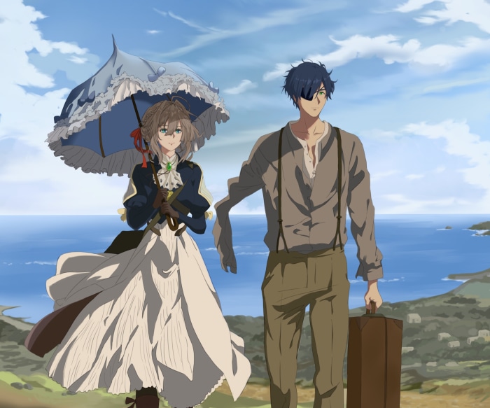 Violet Evergarden and Gilbert Bougainvillea by the sea