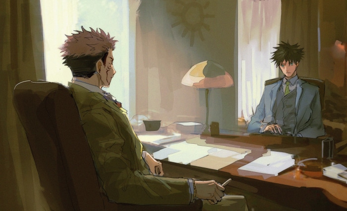 Sukuna and Megumi Fushiguro in suits