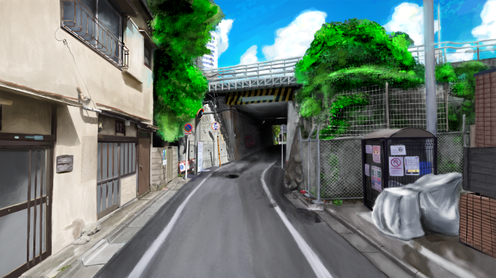 Street under a bridge in Tokyo