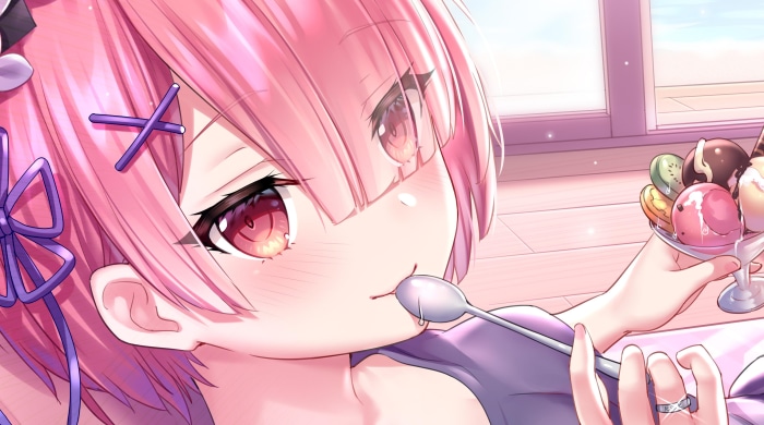Ram from Re:ZERO eating ice cream