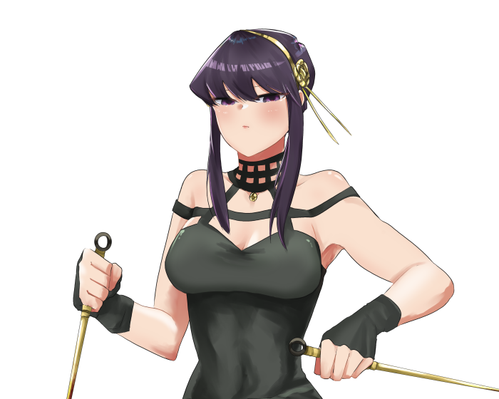 Komi Shouko as Yor Forger holding daggers
