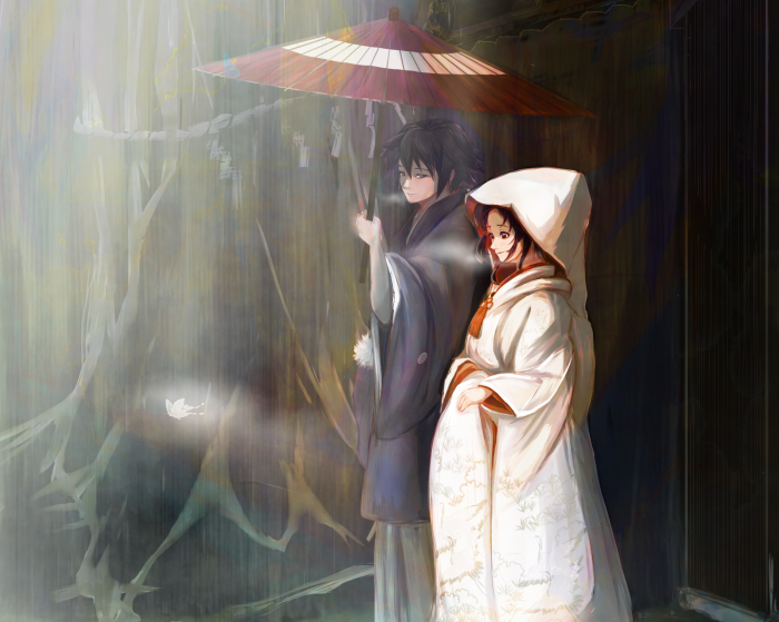 Giyu Tomioka and Shinobu Kochou from Demon Slayer in rain