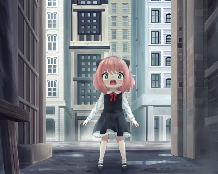 Anya Forger from Spy X Family in a city alley
