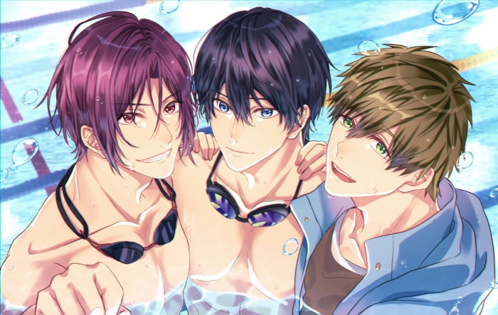 Rin Matsuoka, Haruka Nanase, and Makoto Tachibana from Free!