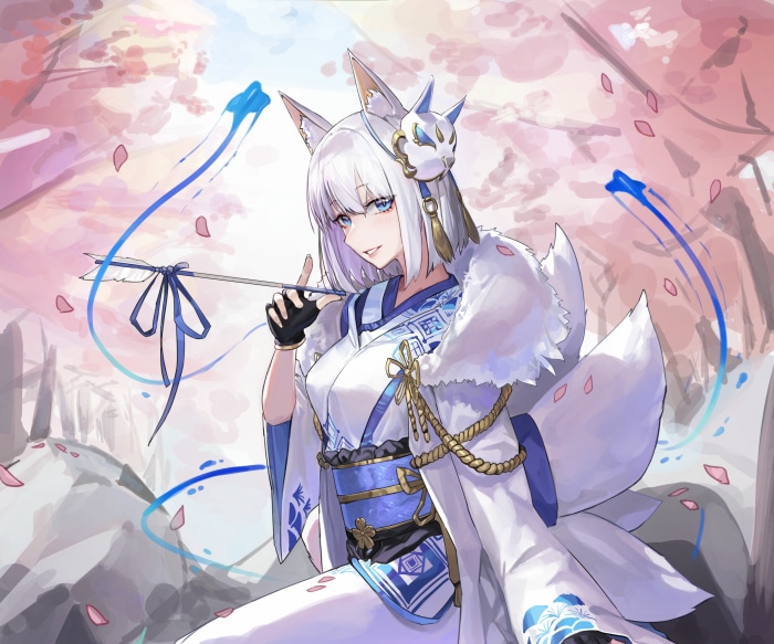 Kaga from Azur Lane with fox ears and tail