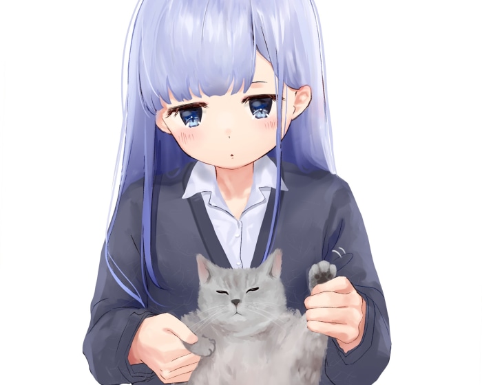 Reina Aharen from Aharen-san wa Hakarenai holding a cat