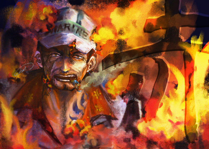 Kizaru from One Piece in flames