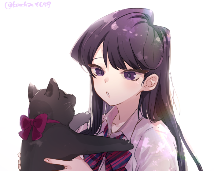 Shouko Komi holding a black cat