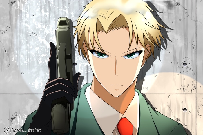 Loid Forger from Spy X Family holding a gun
