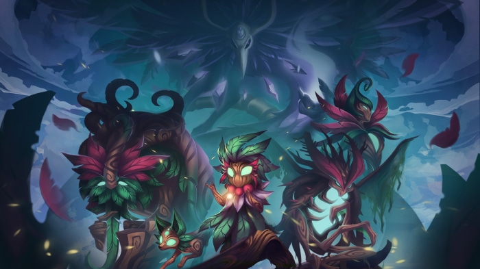Forest creatures and a large bird-like entity