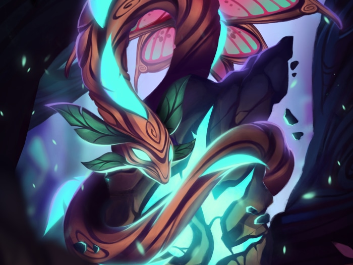 Oaken creature with glowing blue energy