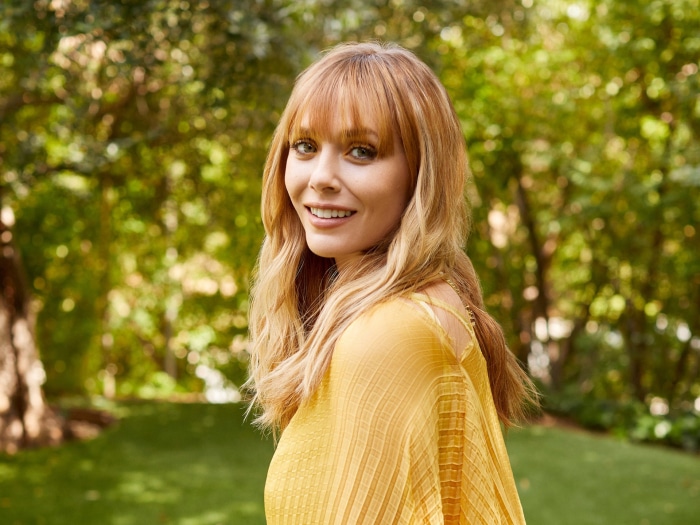 Elizabeth Olsen in Yellow Dress Outdoors