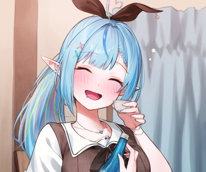 Yukihana Lamy from Hololive drinking sake