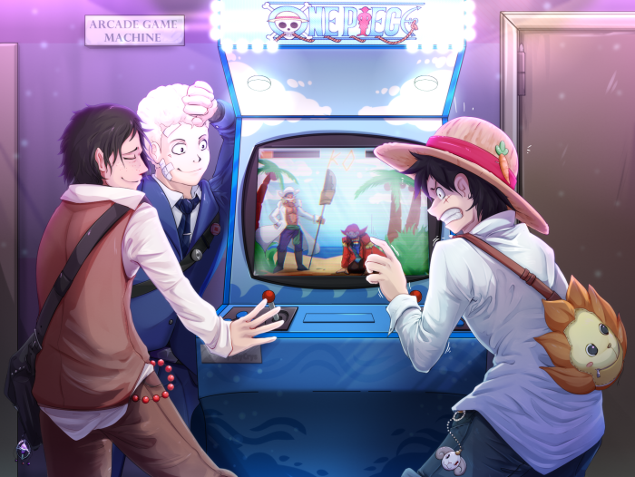 One Piece characters playing an arcade game