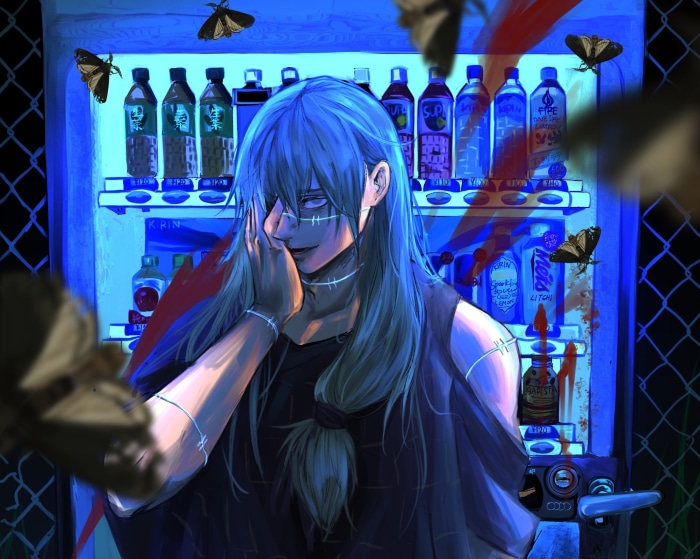 Mahito from Jujutsu Kaisen by a vending machine