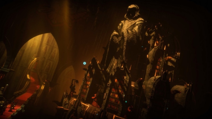 Statue in a dark gothic hall from Warhammer 40,000: Chaos Gate - Daemonhunters