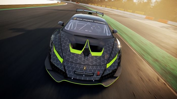 Lamborghini racing car on a track in Assetto Corsa Competizione 4K