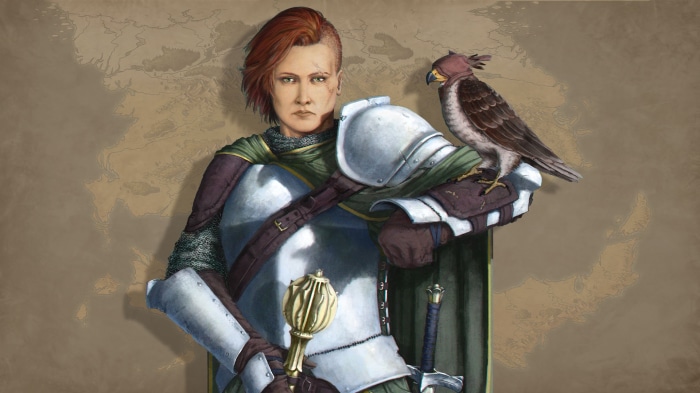 Juddine Montray with a falcon