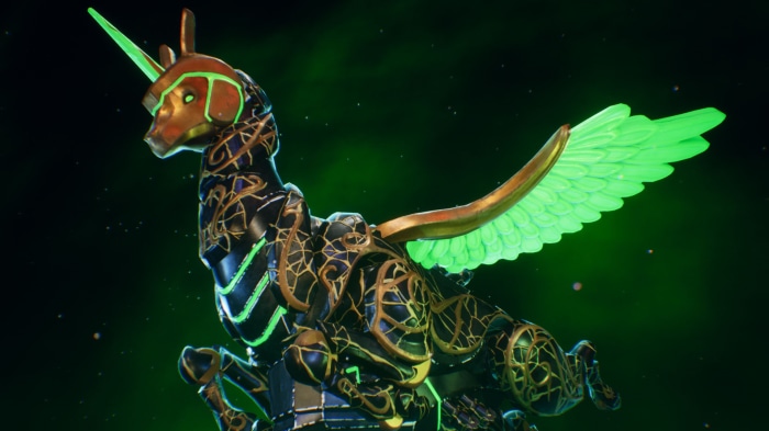 Armored Unicorn with Glowing Wings