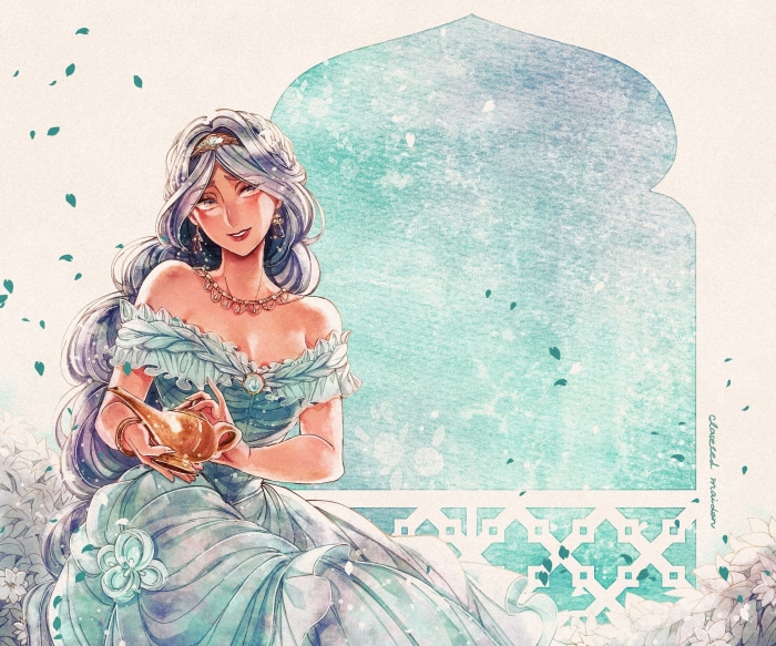 Princess Jasmine from Aladdin holding a magic lamp
