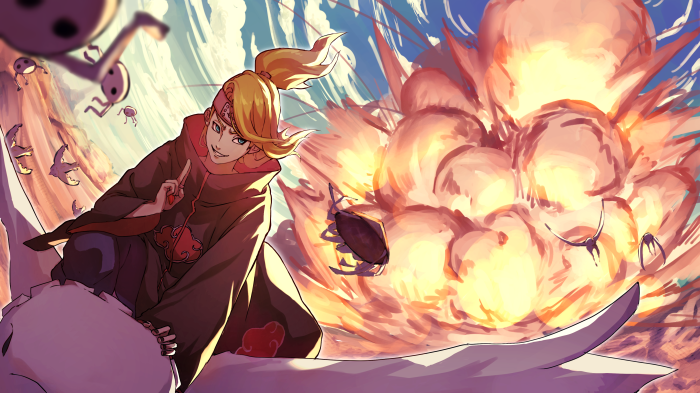 Deidara from Naruto on a clay bird with explosion