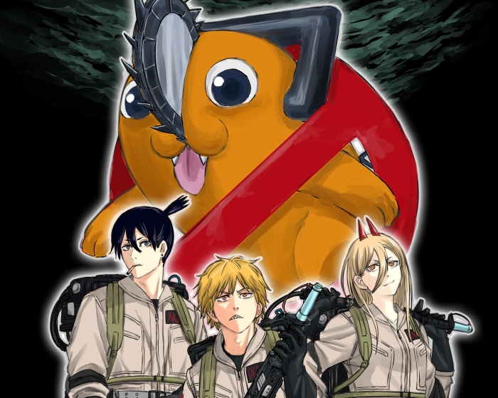Chainsaw Man characters in Ghostbusters outfits