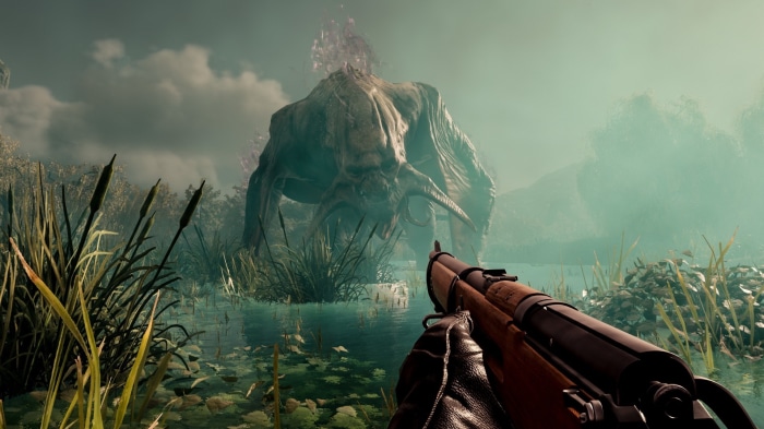 Monster in a swamp with a rifle