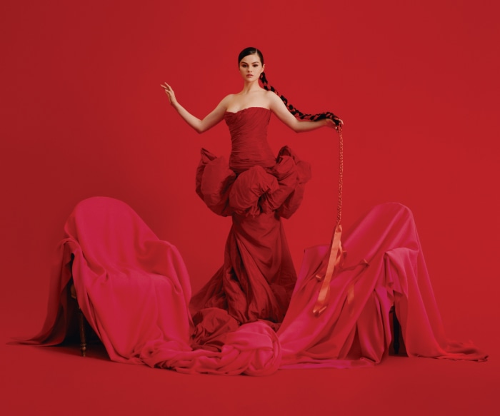 Selena Gomez in Red Dress with Chain