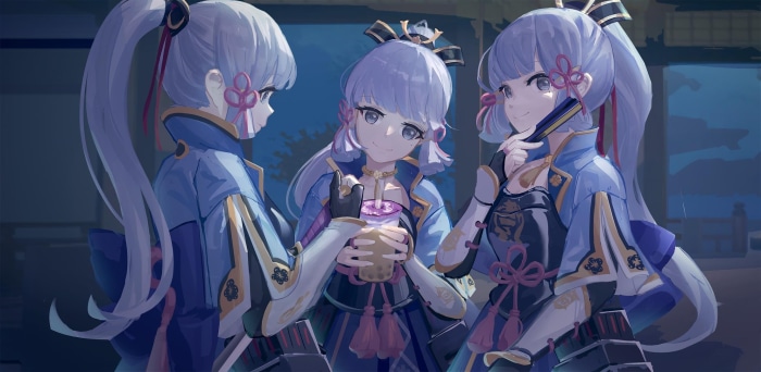 Kamisato Ayaka from Genshin Impact with two clones