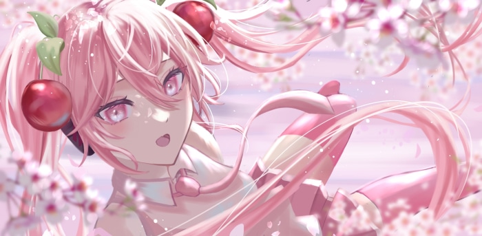 Hatsune Miku with Cherry Hair Ornaments and Cherry Blossoms