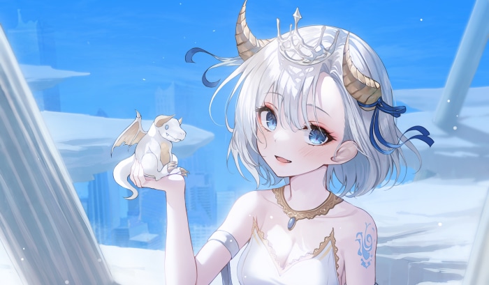 Girl with horns and a small dragon