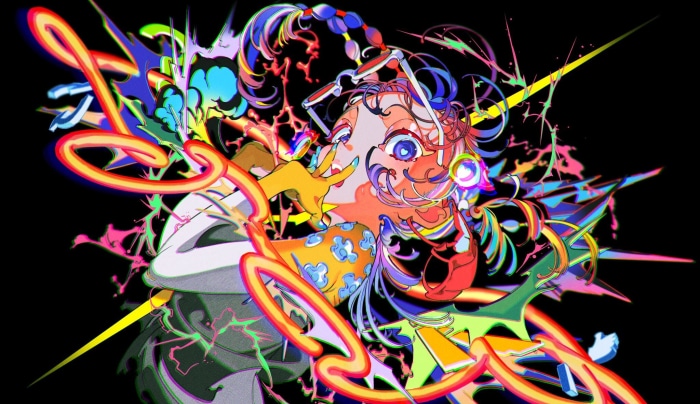 Girl with colorful abstract elements