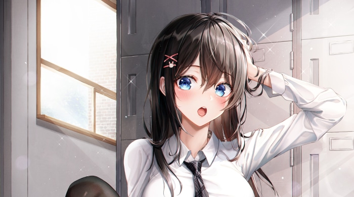 Anime girl in school uniform with blue eyes