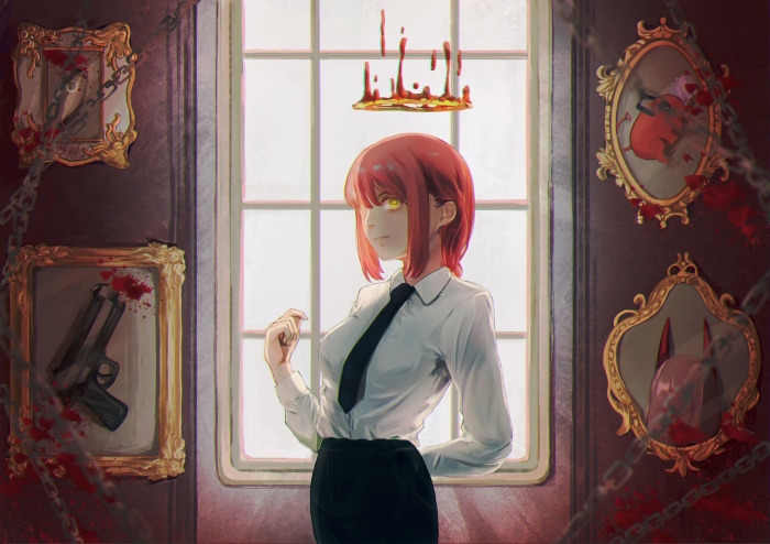 Makima from Chainsaw Man with bloody paintings