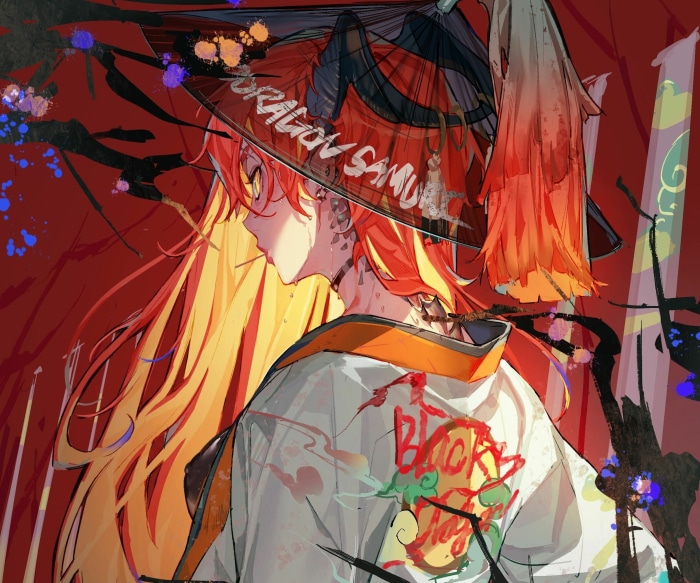 Girl with orange hair wearing a hat and jacket