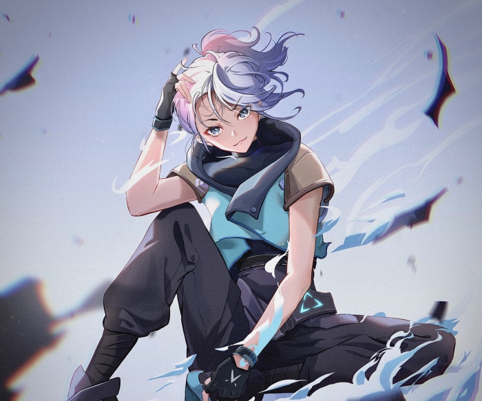 Jett from Valorant sitting with blue energy