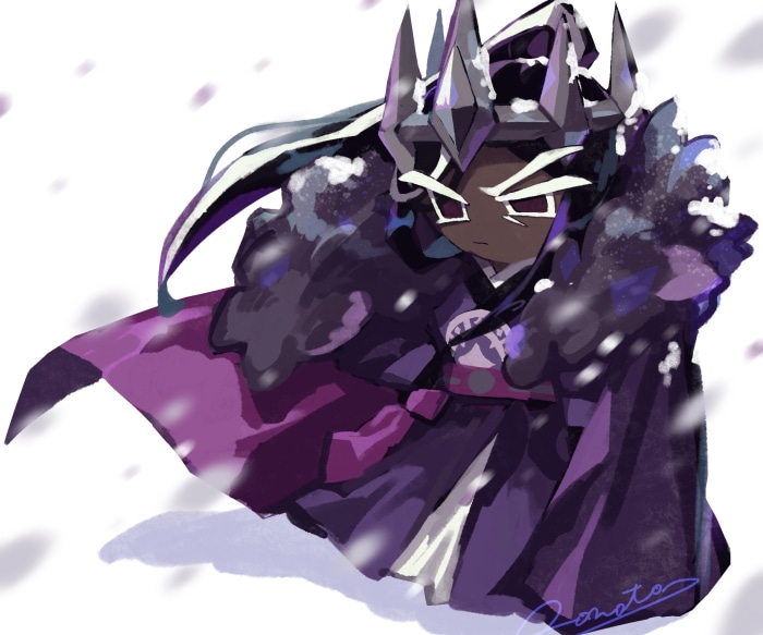 Dark Cacao Cookie from Cookie Run Kingdom in snow