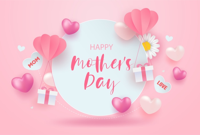 Happy Mother's Day with Hearts and Gifts
