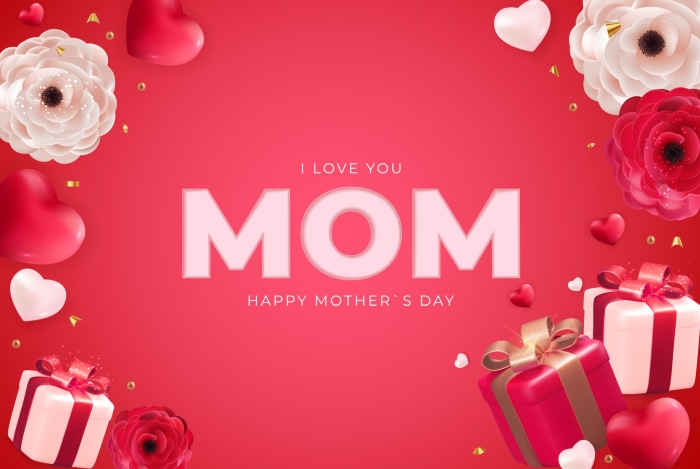 Happy Mother's Day with Mom text and gifts