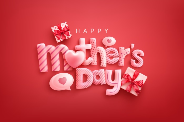 Happy Mother's Day text with gifts