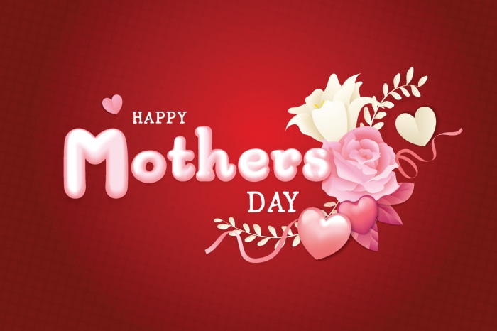Happy Mothers Day with Flowers and Hearts