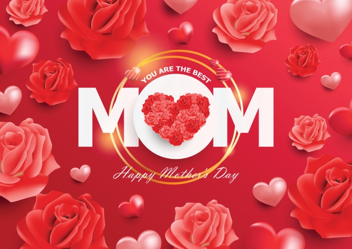 Happy Mother's Day Mom Roses and Hearts