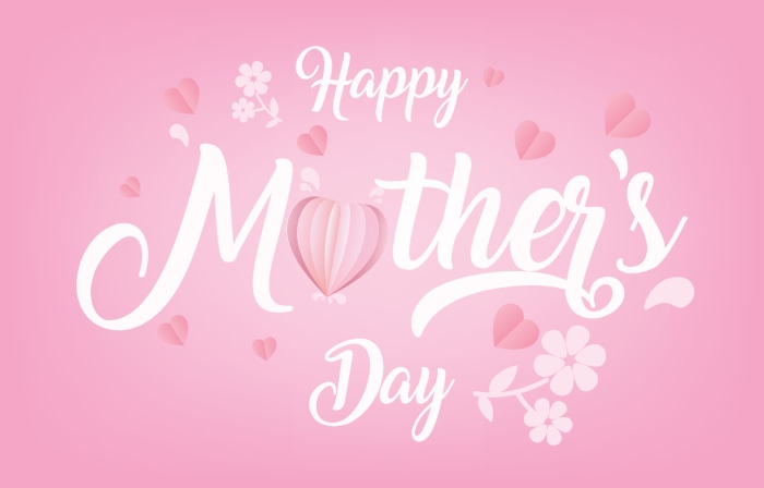 Happy Mother's Day text with hearts and flowers