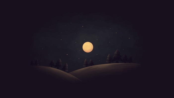 Simple Night Landscape with Moon and Stars