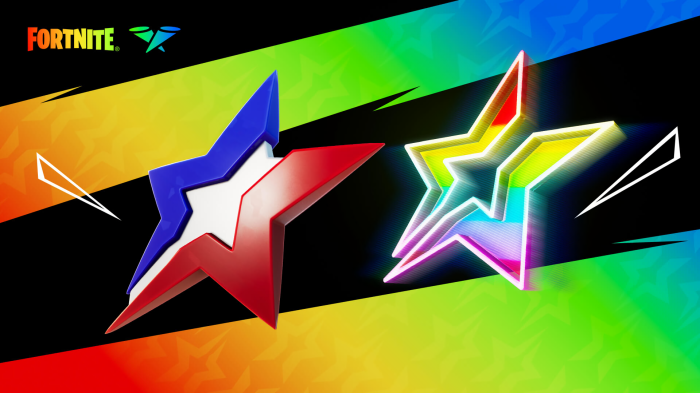 Fortnite stars with rainbow and patriotic colors