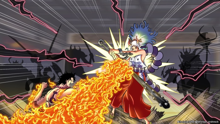 Portgas D. Ace and Yamato fighting in One Piece