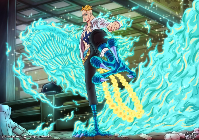Marco from One Piece with Blue Flames