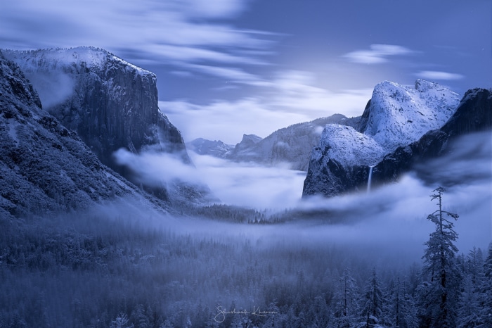 Yosemite National Park Valley in Winter Fog