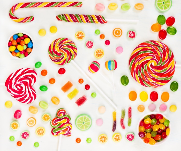 Assortment of colorful candies and lollipops