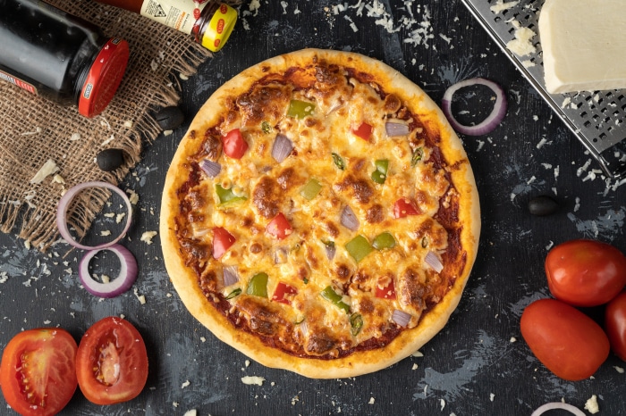 Vegetable Pizza with Tomatoes and Onions